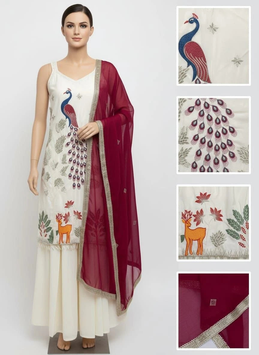Vastra Creation's Heavy Crepe Embroidered Kurta Set with Georgette Dupatta