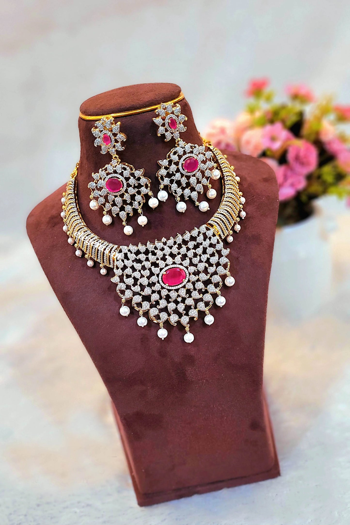 Elegents' Designer GJ Kante Red Necklace Set