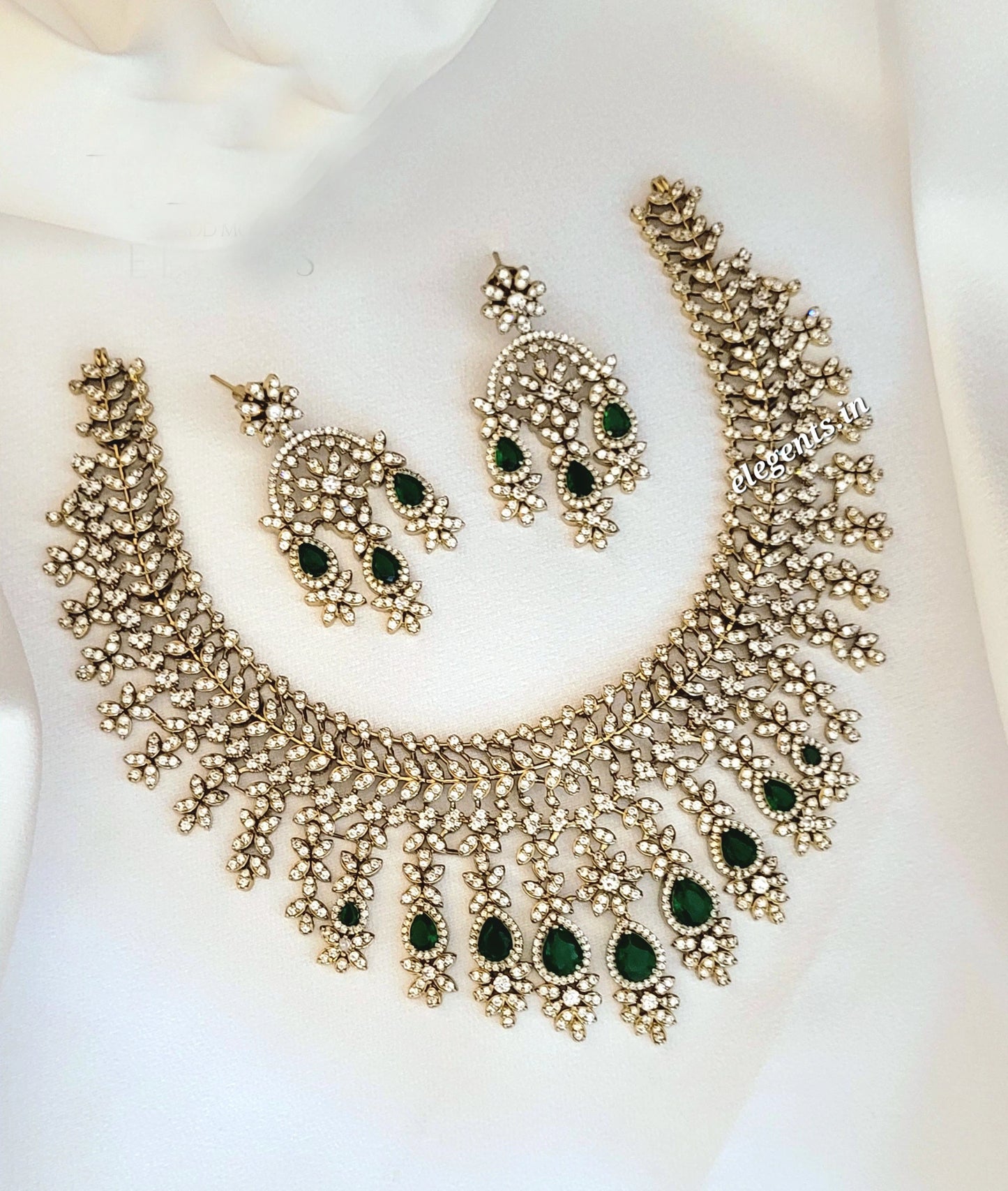 Elegents' Ad Stone Green Bridal Necklace Set