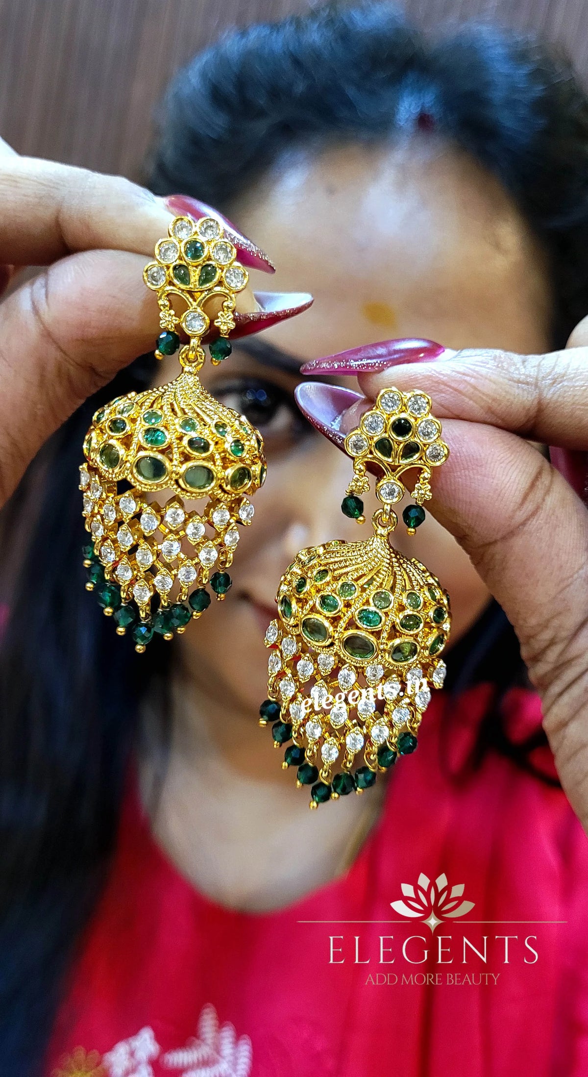Elegents' Green Drop Jhumka