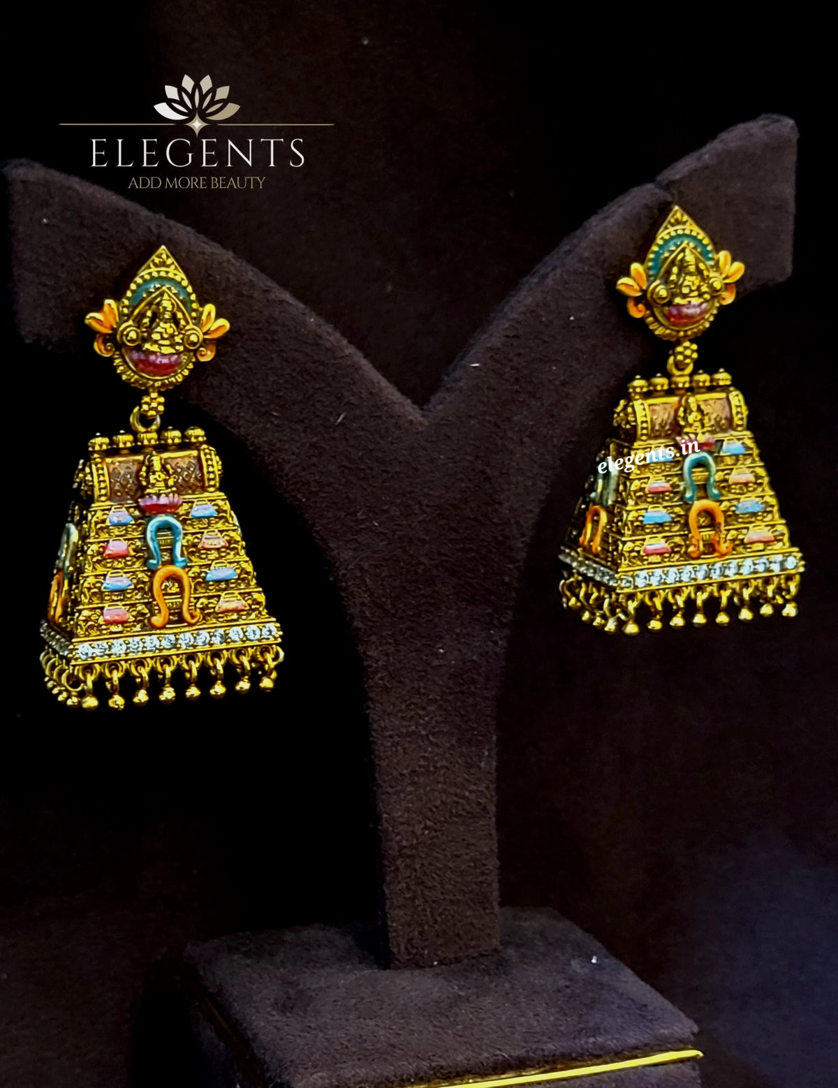 Elegents' Meenakari Temple Jhumka