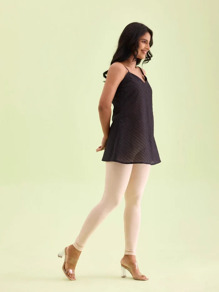 Go Colors Light Beige Cotton Stretch Ankle Length Leggings