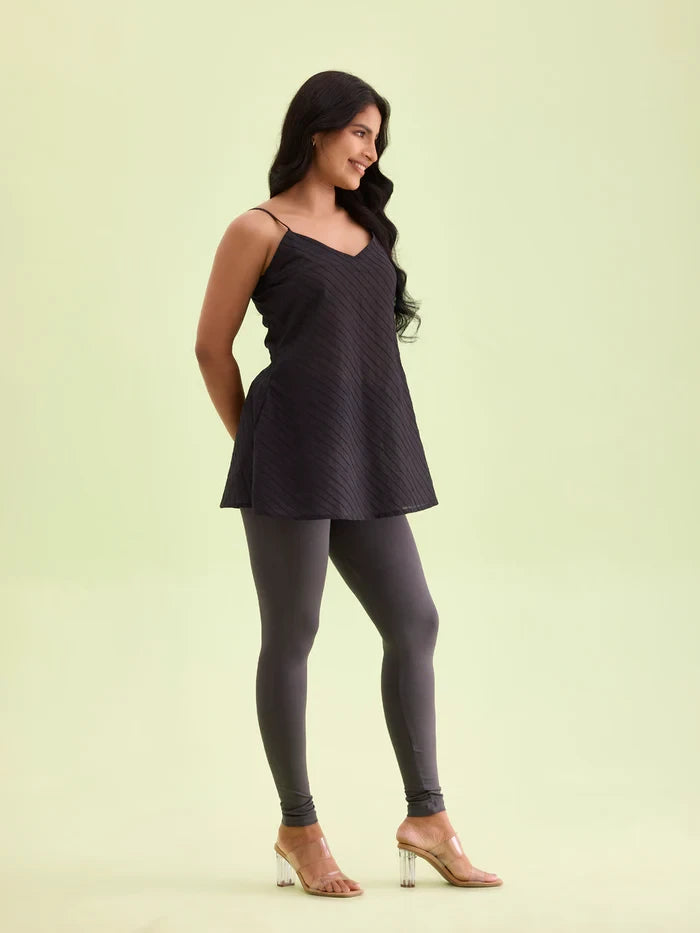 Go Colors Silver Grey Cotton Stretch Ankle Length Leggings