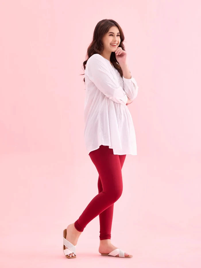 Go Colors Bright Red Cotton Stretch Ankle Length Leggings