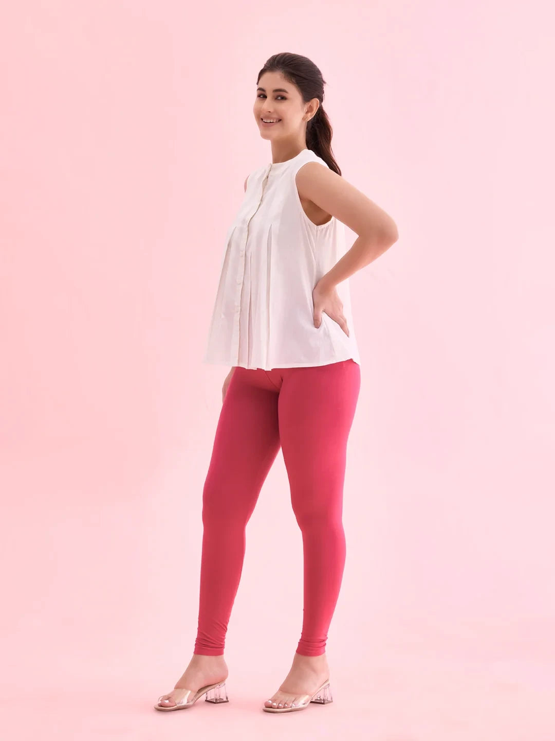 Go Colors Fuchsia Cotton Stretch Ankle Length Leggings