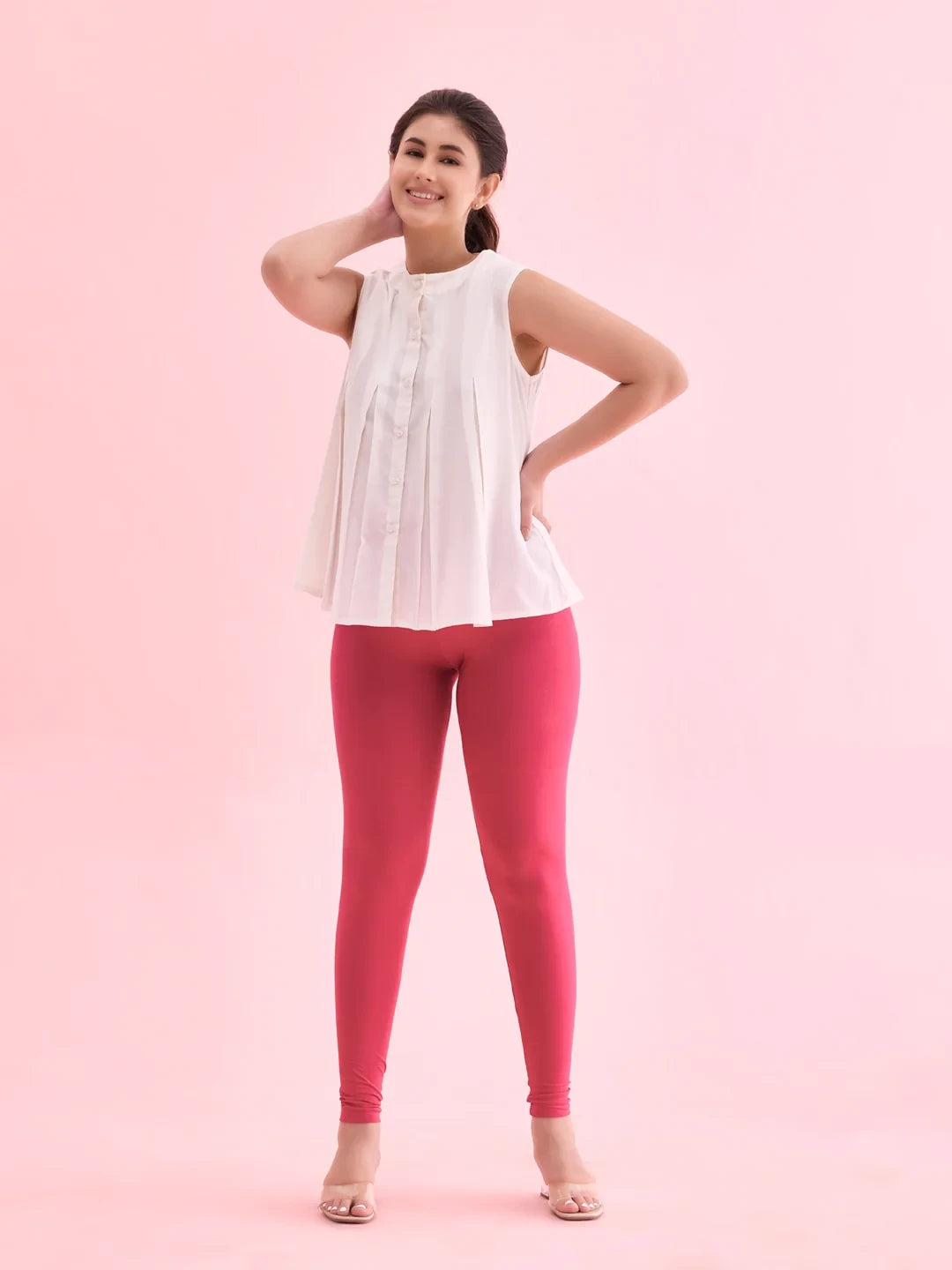 Go Colors Fuchsia Cotton Stretch Ankle Length Leggings