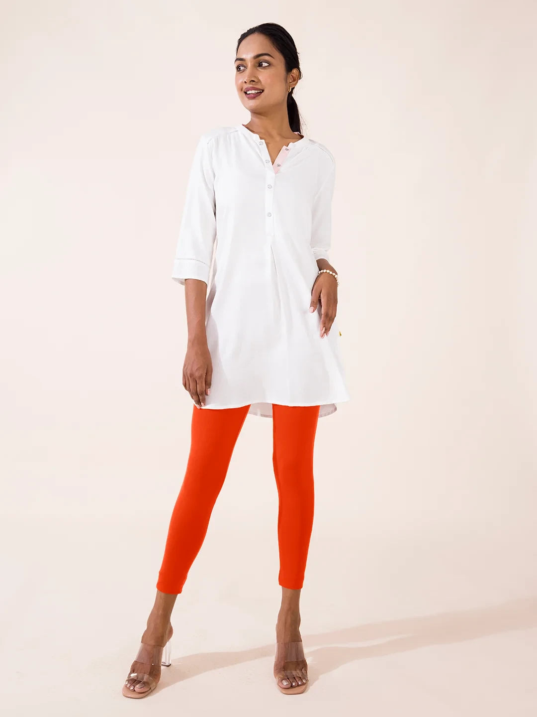 Go Colors Orange Cotton Stretch Ankle Length Leggings