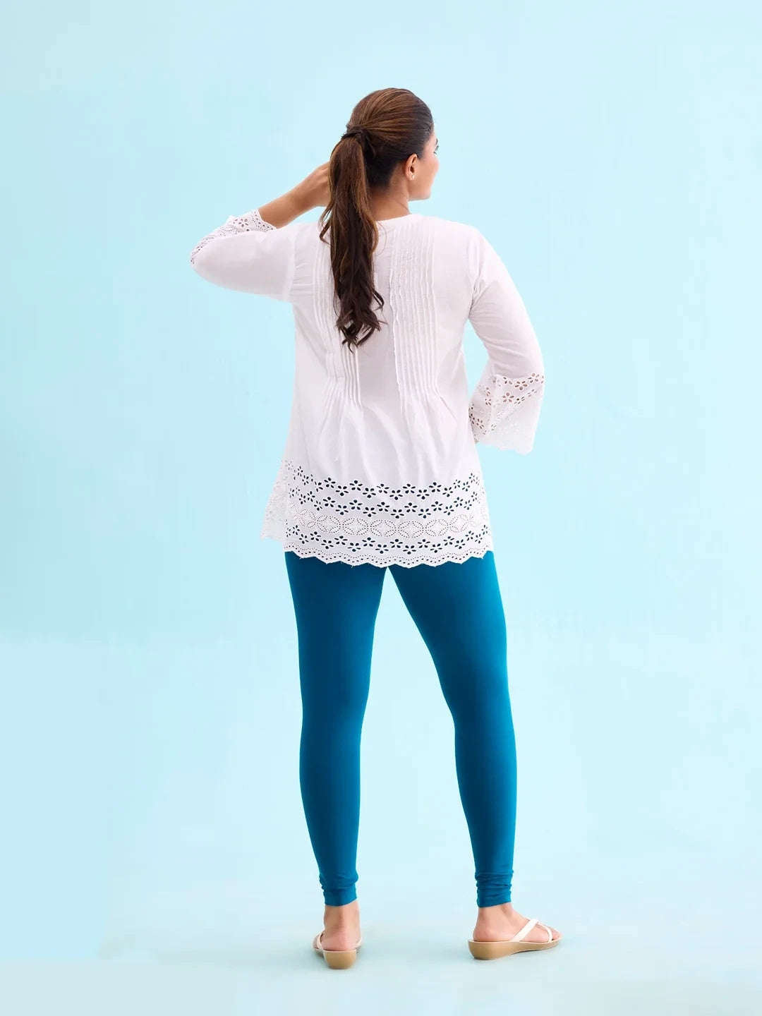 Go Colors Turquoise Blue Cotton Stretch Ankle Length Leggings