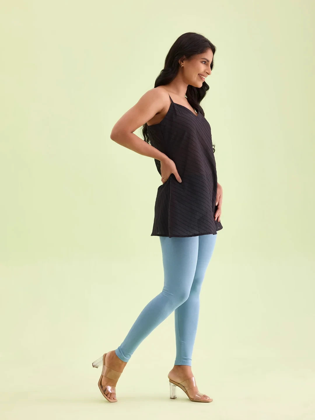 Go Colors Dusty Blue Cotton Stretch Ankle Length Leggings