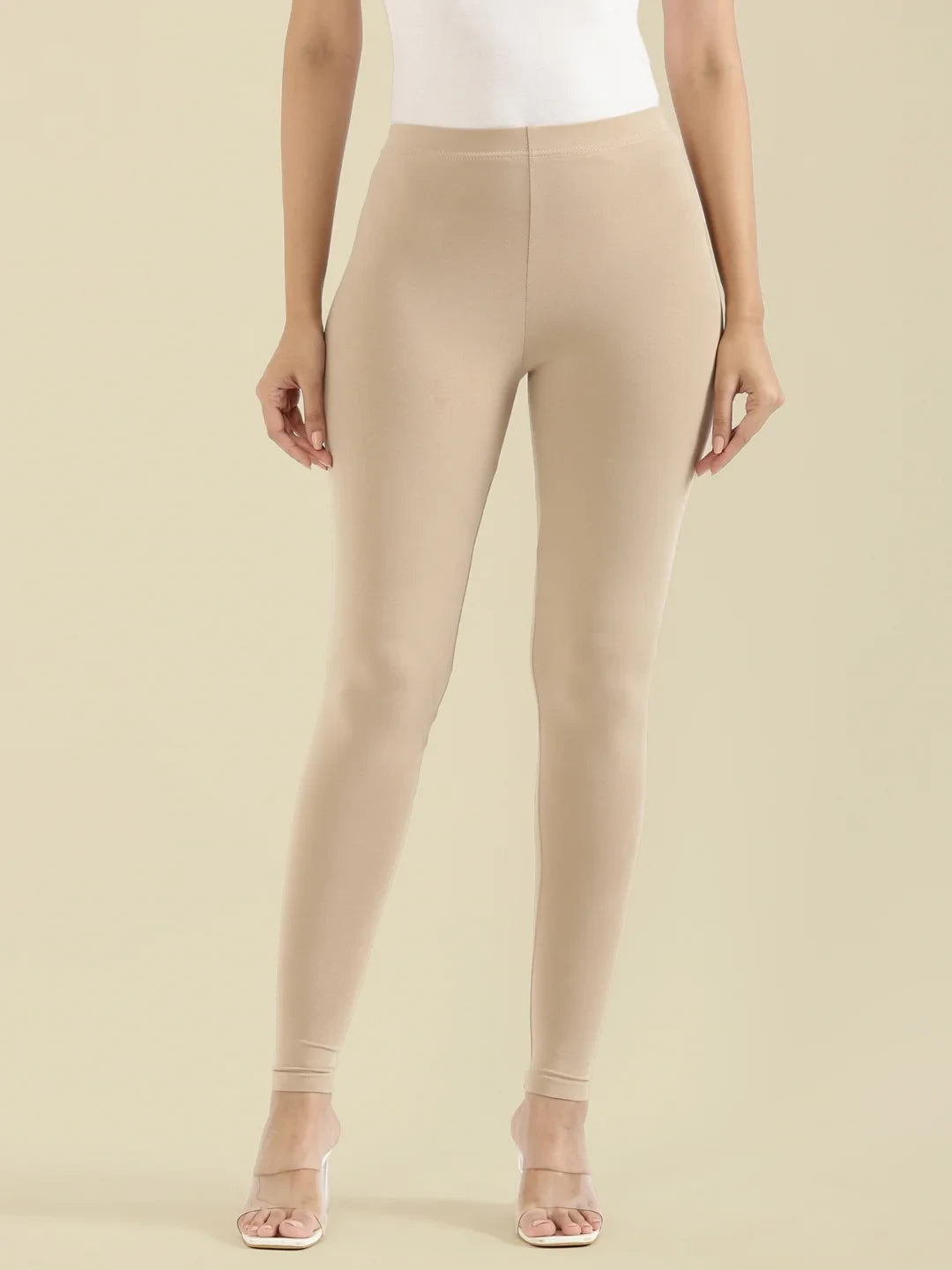 Go Colors Dark Beige Cotton Stretch Ankle Length Leggings