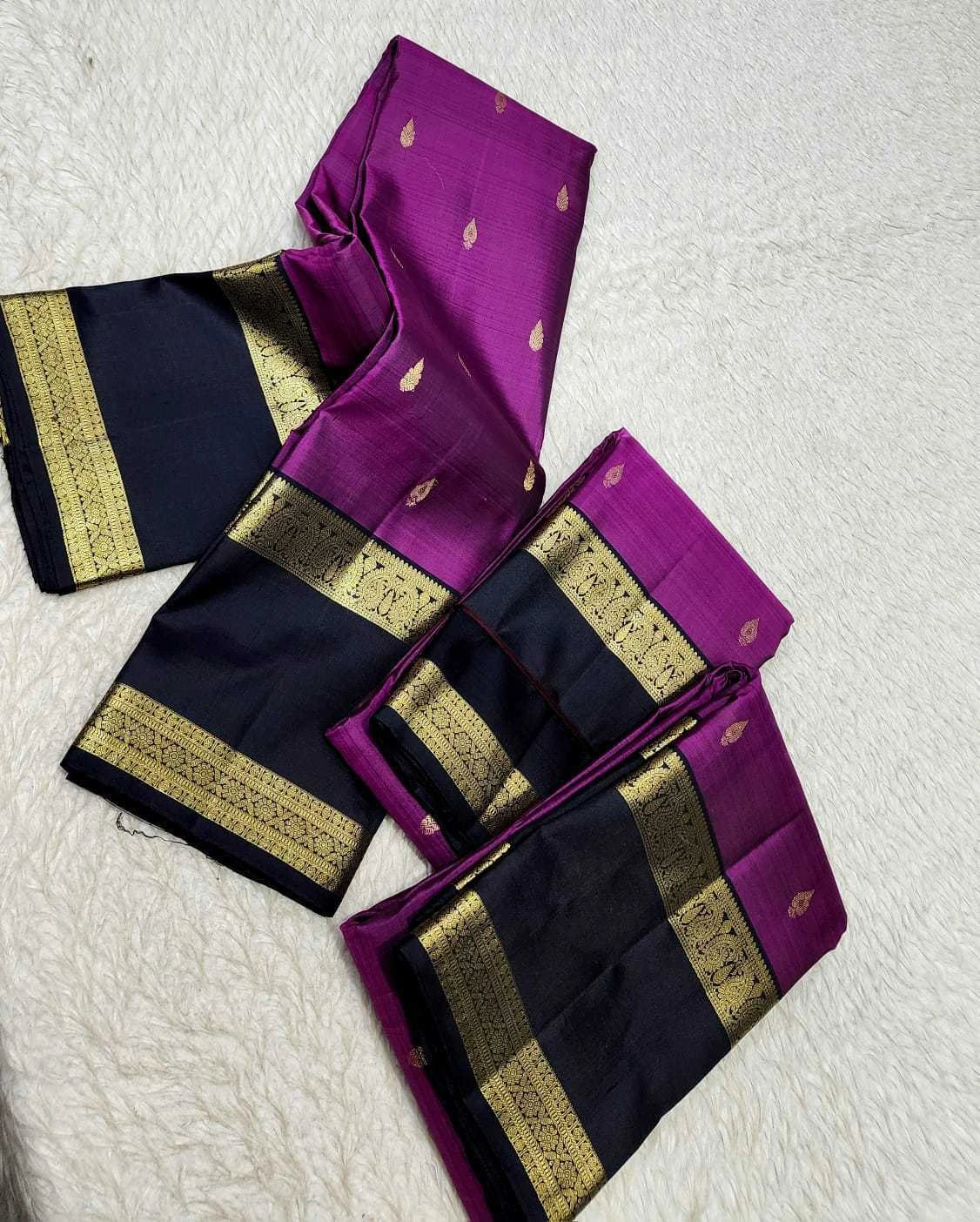 Pure Kanchipuram Handwoven Korvai Bridal Silk Saree – Elegant Purple