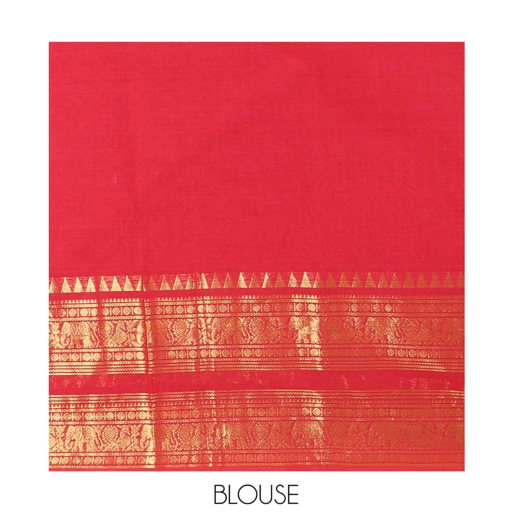 Pothys Red Plain Chettinad Cotton Saree