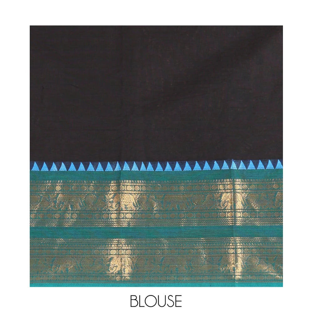 Pothys Black Plain Chettinad Cotton Saree