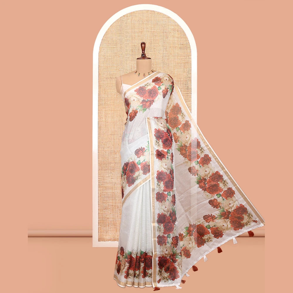 Pothys Cream Kota Chex Saree