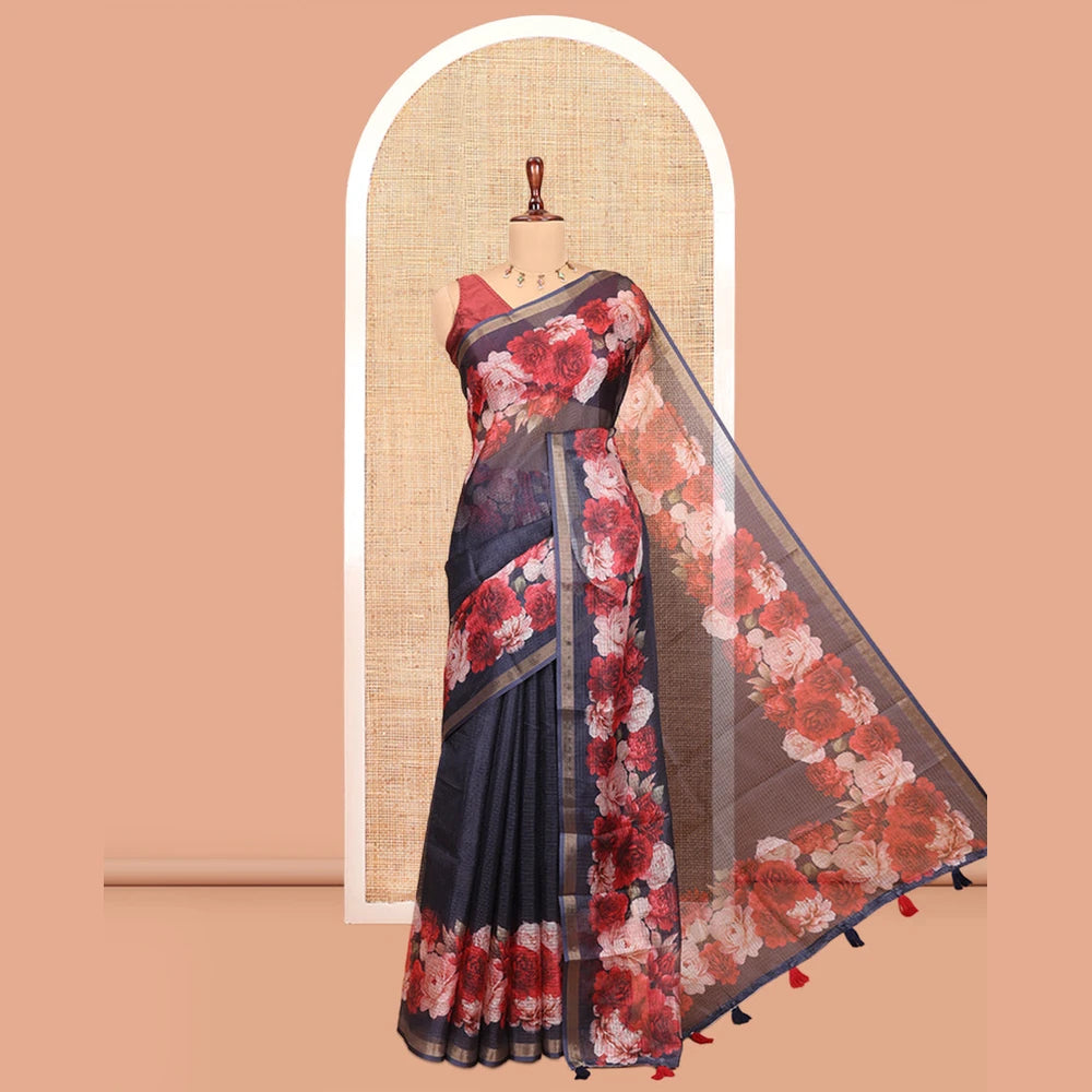 Pothys Black Kota Chex Saree