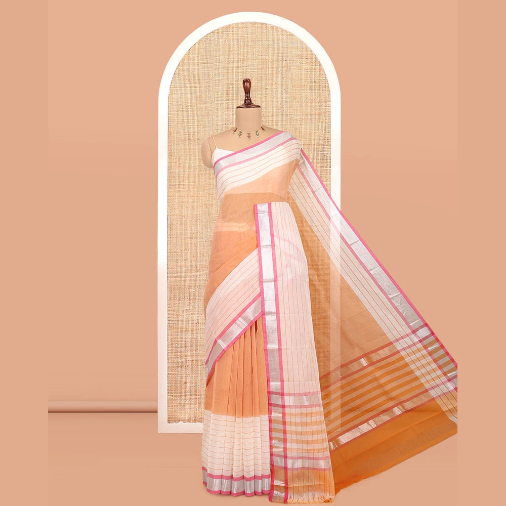Pothys Mustard Plain Handloom Mercerised Cotton Saree