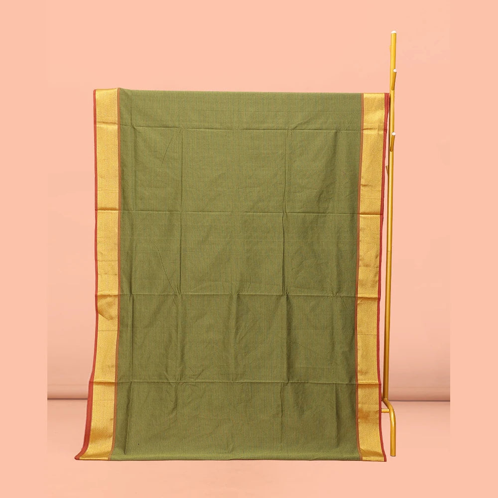 Pothys Green Striped Poly Cotton Saree