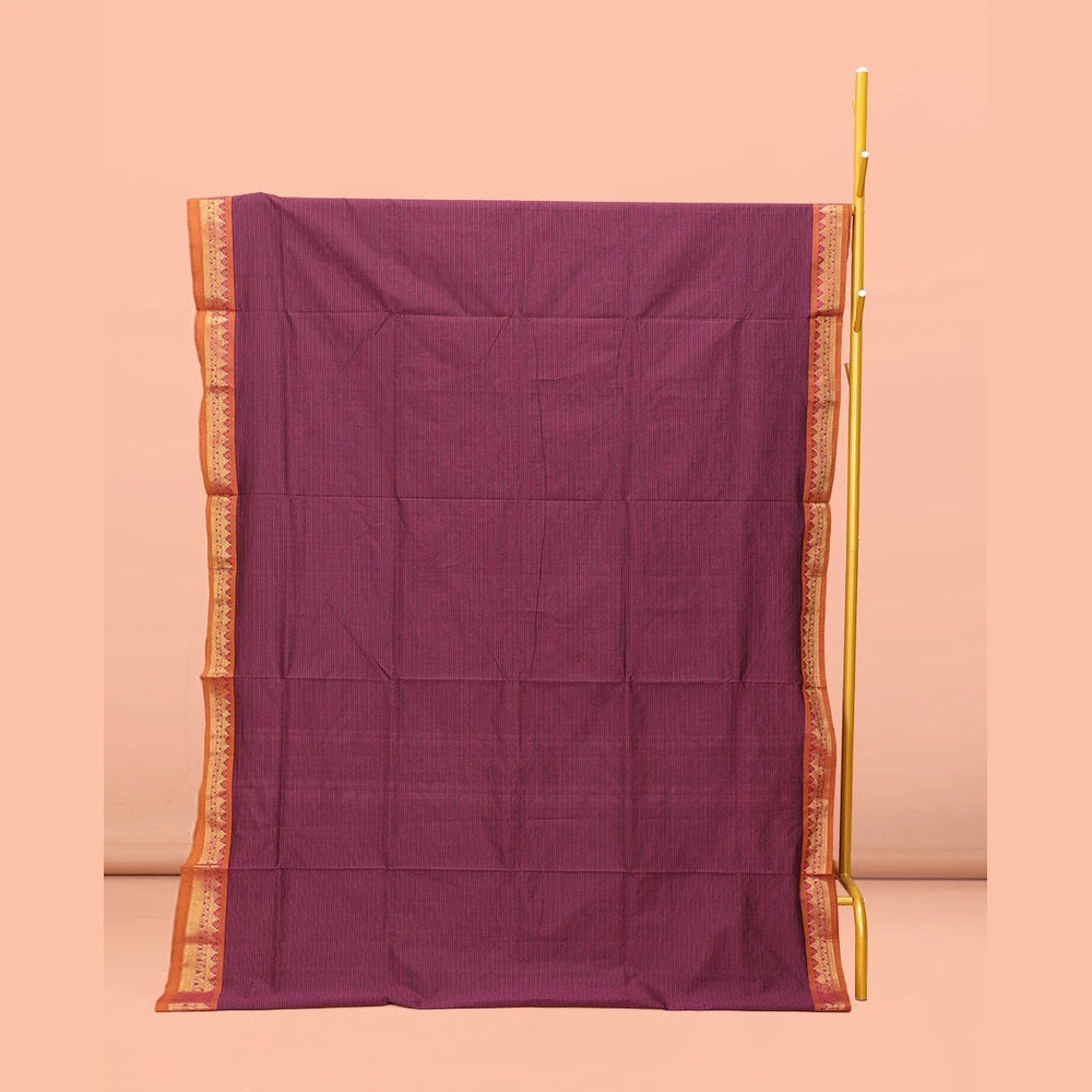 Pothys Wine Striped Poly Cotton Saree