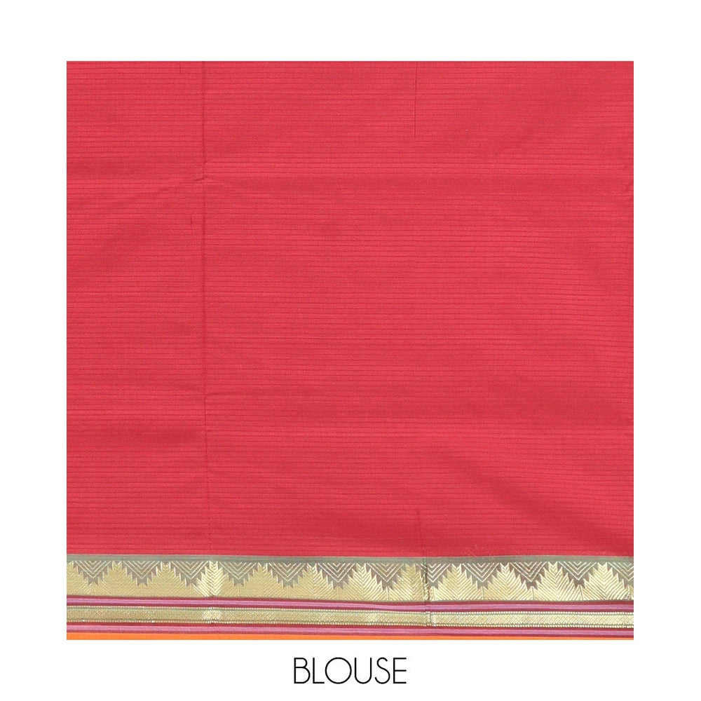 Pothys Orange Striped Poly Cotton Saree