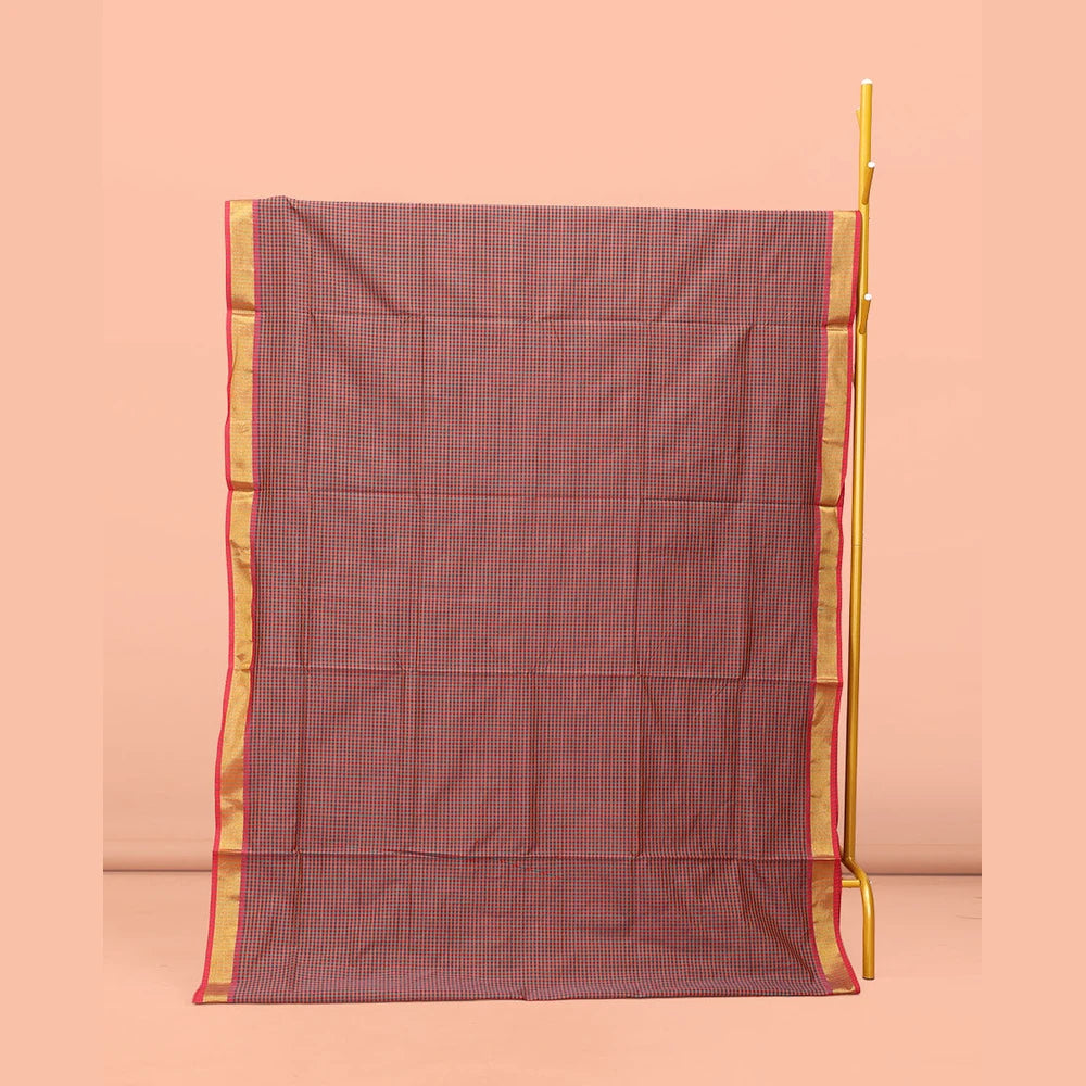 Pothys Brown Micro-Checked Design Poly Cotton Saree