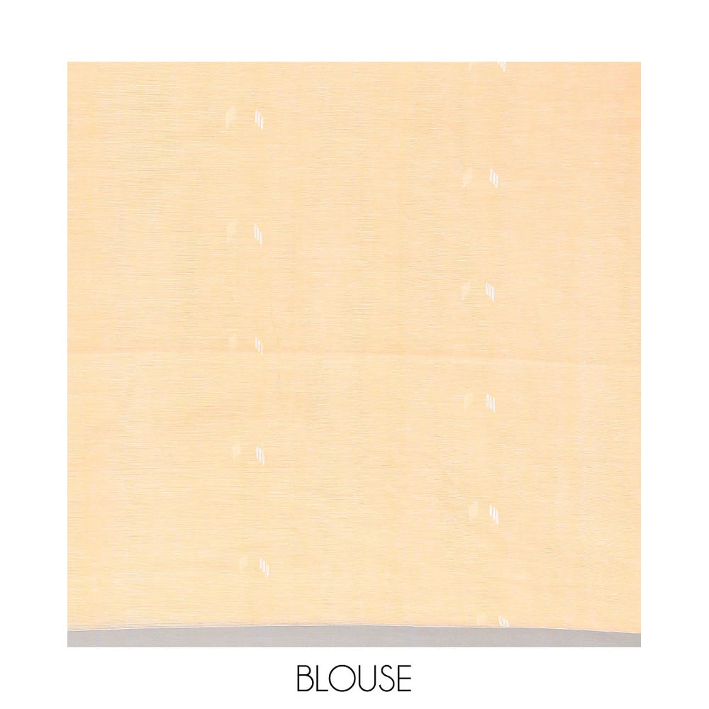 Pothys Yellow thread buttas Khadi cotton saree, contrast plain border, and pallu of geometric buttas