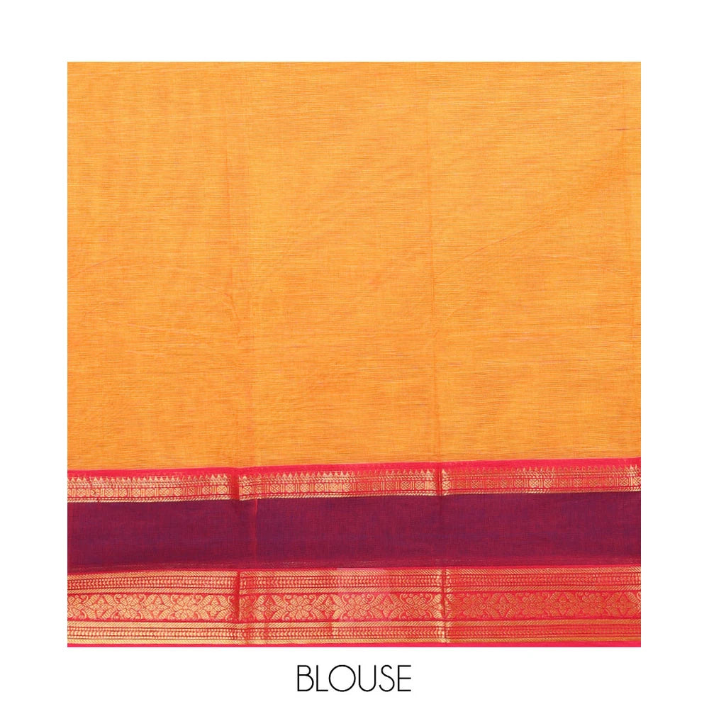 Pothys Orange Chettinad Cotton Saree with Peacock & Yaali Pallu