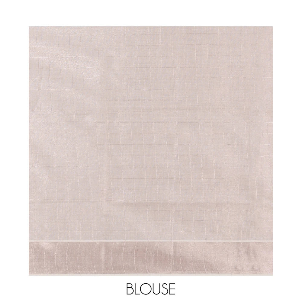 Pothys Off-White Kerala Saree, Sparsely Woven Zari Checks on Its Body, Subtly Sparkled Zari Bavanji Border, Pallu of Zari Checks, and Paired with a Matching Blouse