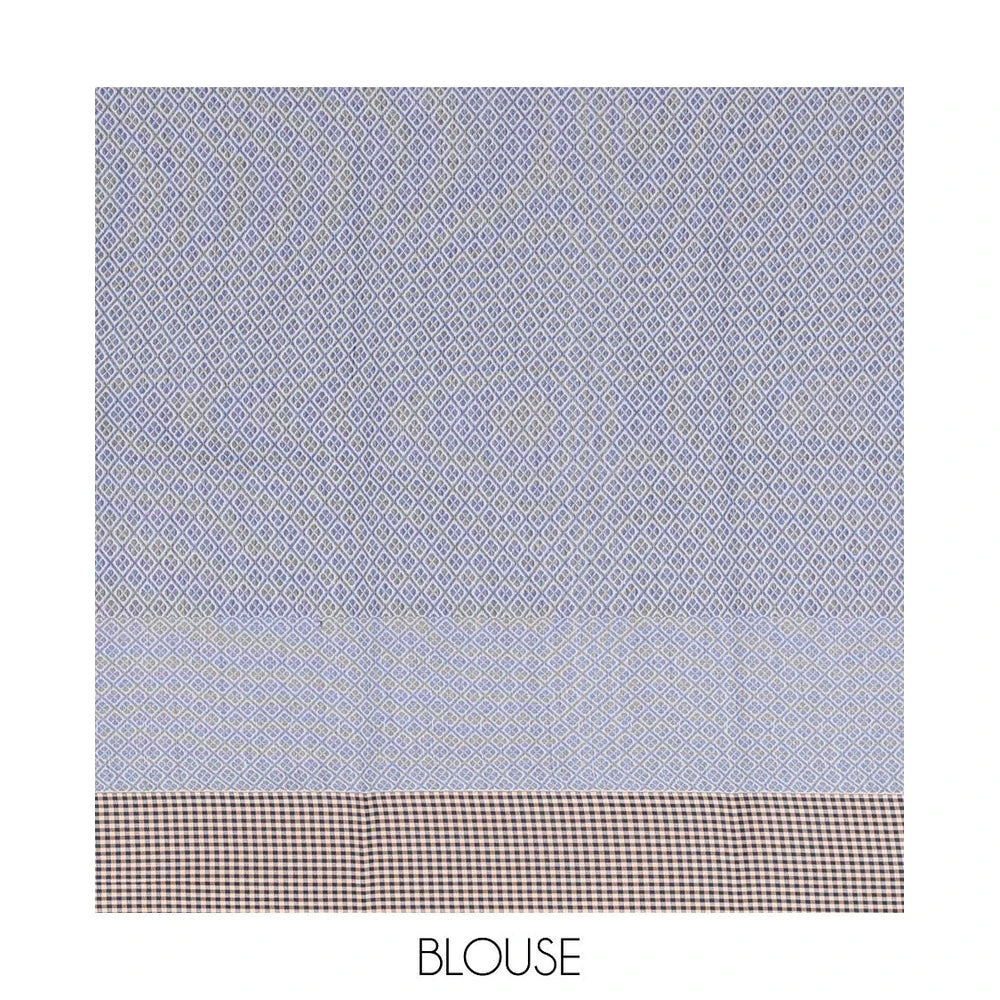 Pothys Grey Semi-Silk Cotton Saree, Ornamented with Chevron Stripes All Over Its Body, Complemented by Contrast Micro-Checked Border, Pallu of Jaal Designs, and paired with a Matching Blouse