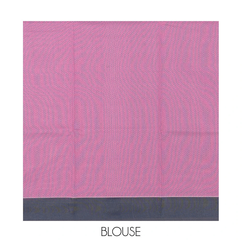 Pothys Pink Semi-Silk Cotton Saree, Subtly Sparkled with Buttas All Over Its Body, Complemented by Contrast Border, Geometric Patterned Pallu, and Paired with a Matching Blouse
