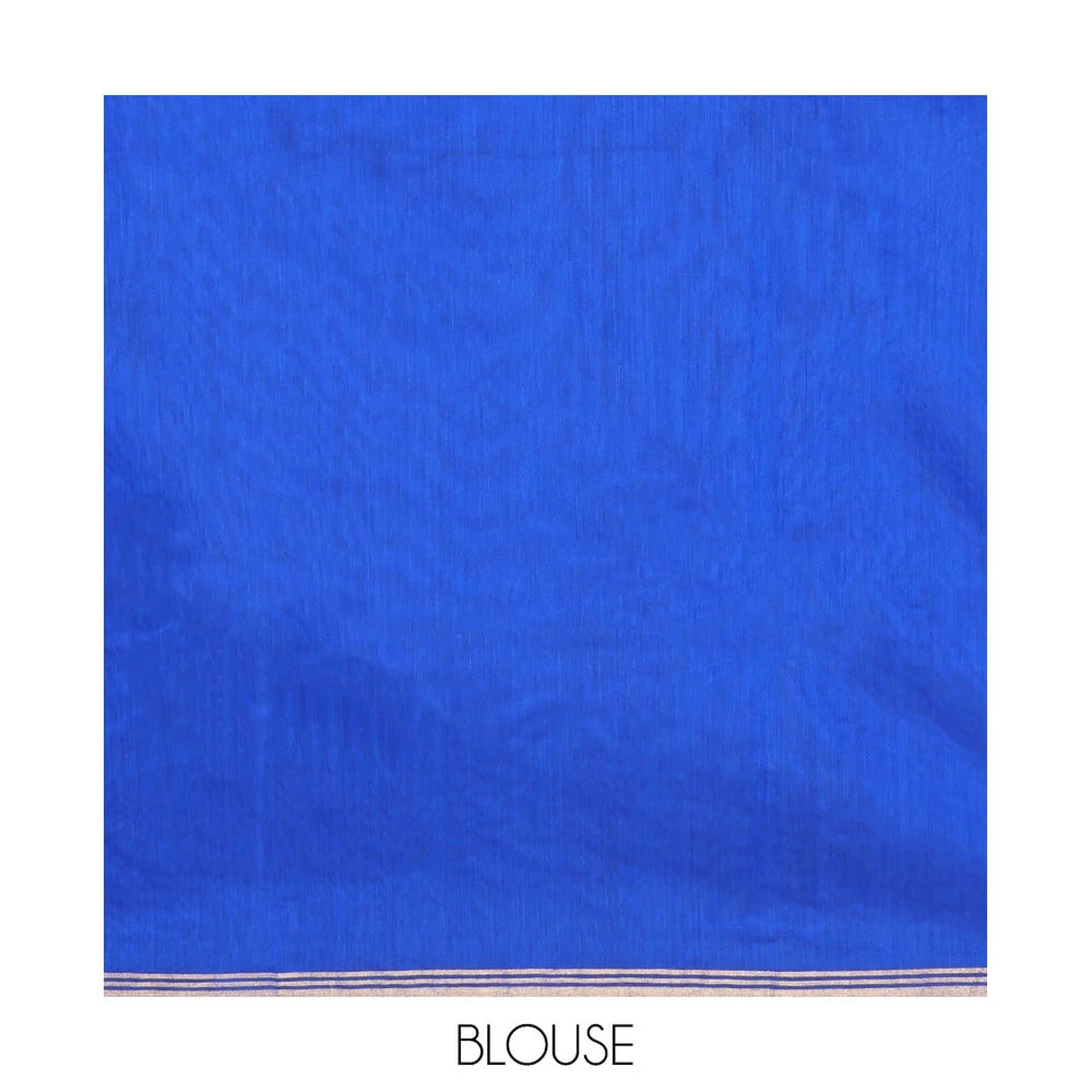 Pothys Royal Blue Chanderi Cotton Saree, Elevated with Buttas All Over Its Body, Highlighted by a Zari Piping Border, Pallu Steeped with Zari Designs, and Paired with a Matching Blouse