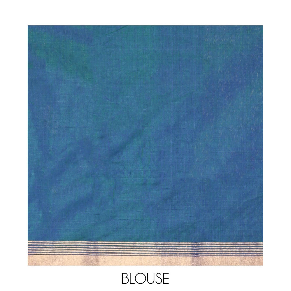 Pothys Blue Chanderi Cotton Saree, Featuring Buttas All Over Its Body, Complemented by a Zari Border, Pallu Steeped with Zari Buttas and Stripes, and Paired with a Matching Blouse