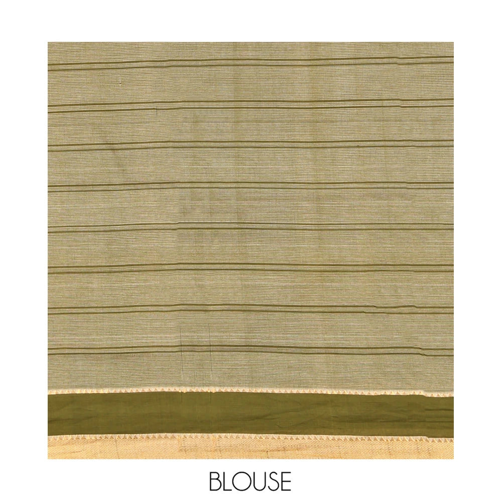Pothys Sandal Mangalgiri Cotton Saree, Subtly Sparkled with Checks on Its Body, Complemented by Contrast Zari Temple Border, Zari-Striped Pallu, and Paired with a Contrast Blouse