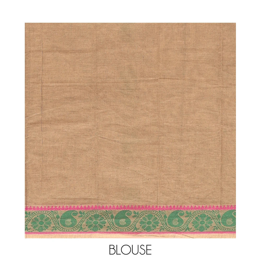 Pothys Brown Kanchi Cotton Saree, Adorned with Thread Buttas All Over Its Body, a Self-Border of Floral and Paisley Designs, Pallu of Intricate Designs, and Paired with a Matching Blouse
