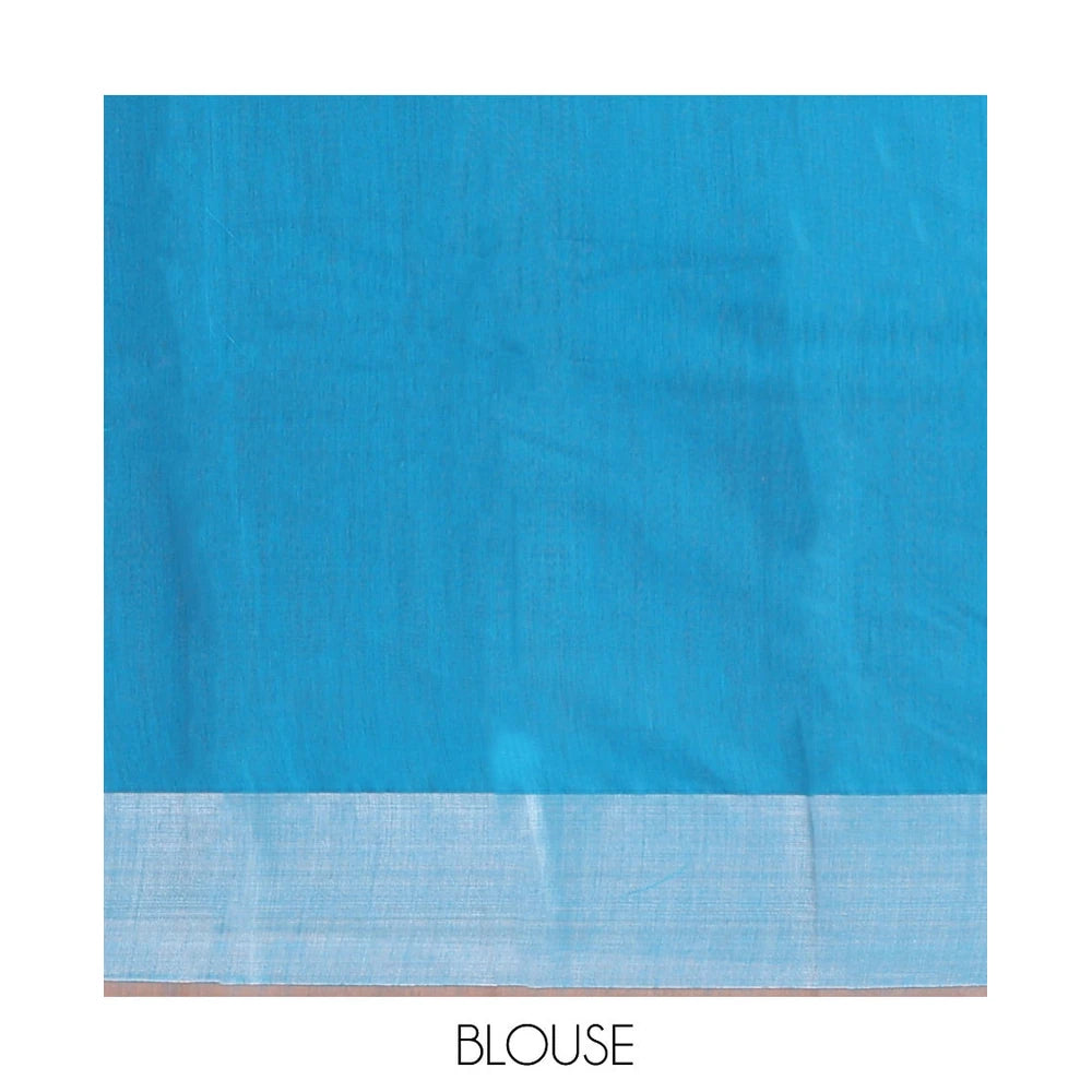 Pothys Blue Semi-Silk Cotton Saree, Graced with Peacock Buttas All Over Its Body, a Self-Border of Peacock Designs, Pallu Steeped with Peacock Zari Design, and Paired with a Matching Blouse