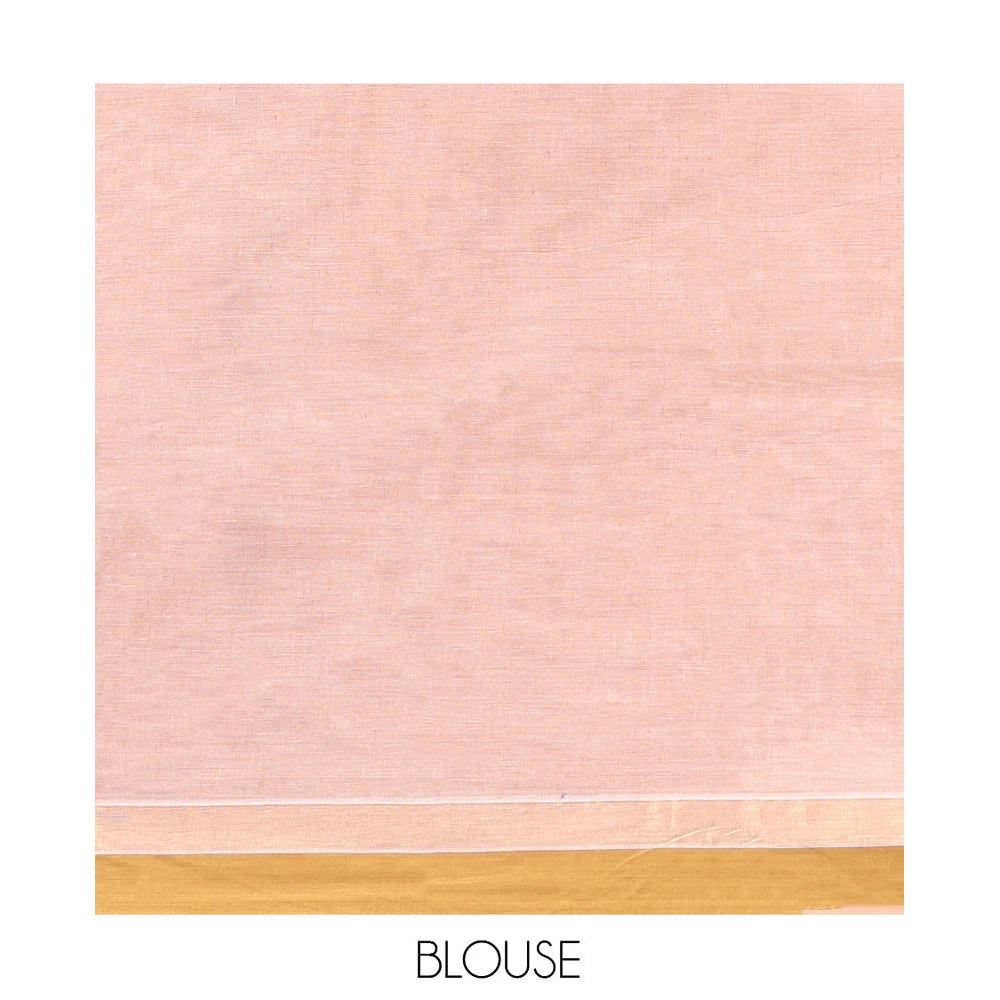 Pothys Pale Pink Kanchi Cotton Saree Features Thread Buttas on Its Body, Complemented by a Contrast Border, Floral-Design Pallu, and a Matching Blouse