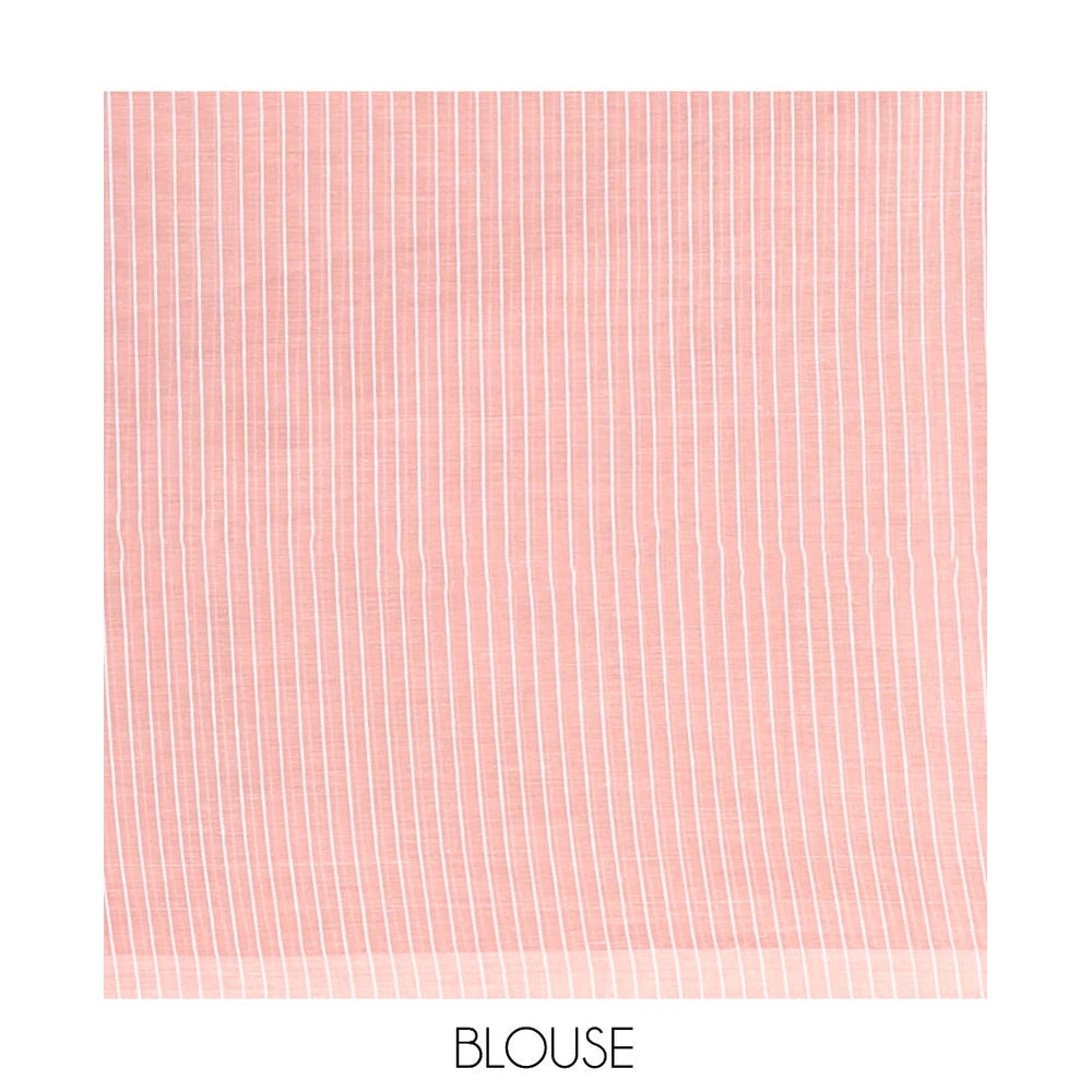 Pothys Borderless Pink-Grey Jute Cotton Saree, Steeped with Tropical Floral Print, a Subtly Striped Pallu, and a Contrast Blouse