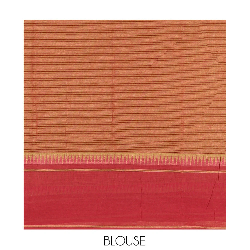 Pothys Green Kota Chex Saree with Sparse Checks, Complemented by a Contrast Temple Border, Striped Pallu, and a Contrast Blouse