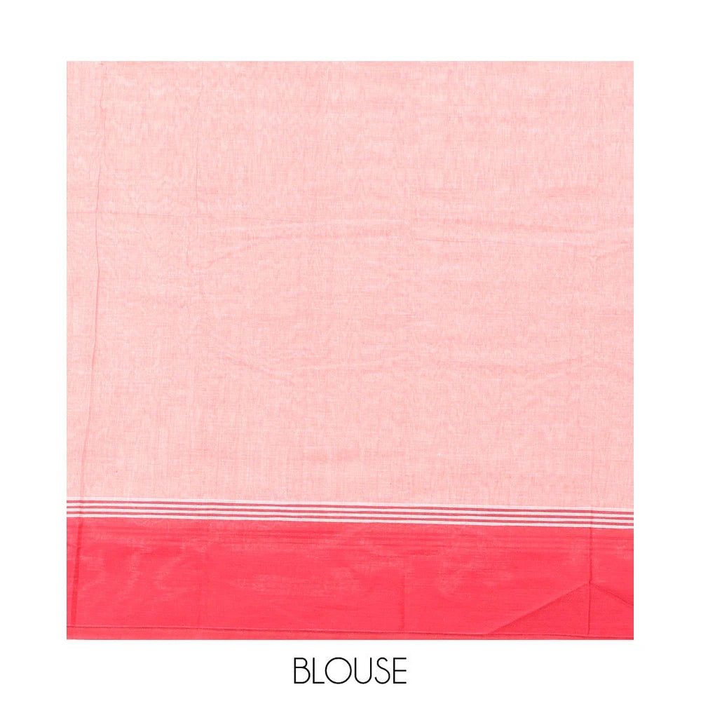 Pothys Pink Kanchi Cotton Saree, Woven with Buttas, Complemented by a Contrast Border, Pallu of Jaal Design, and a Matching Blouse