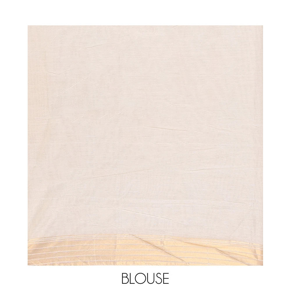 Pothys Cream Chanderi Cotton Saree Features Polka Dot Enclosed Checks, a Zari Border, a Matching Blouse