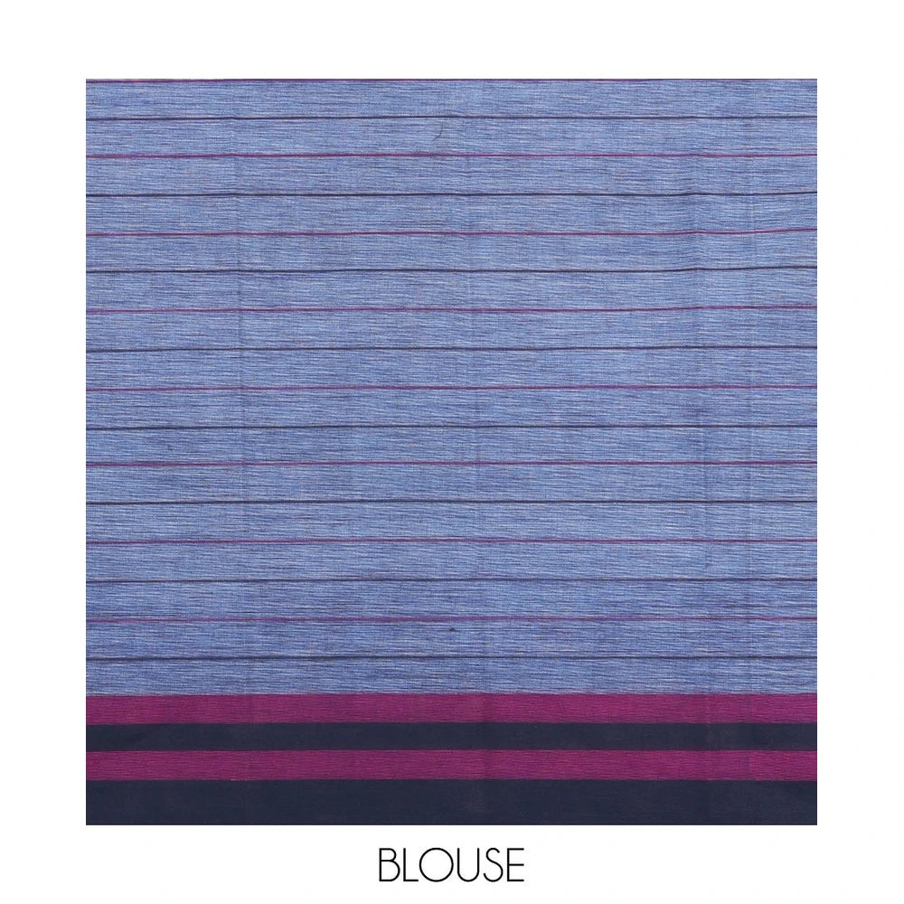 Pothys Blue Checked Chirala Cotton Saree, a Contrast Border, Self-Pallu, and a Contrast Blouse