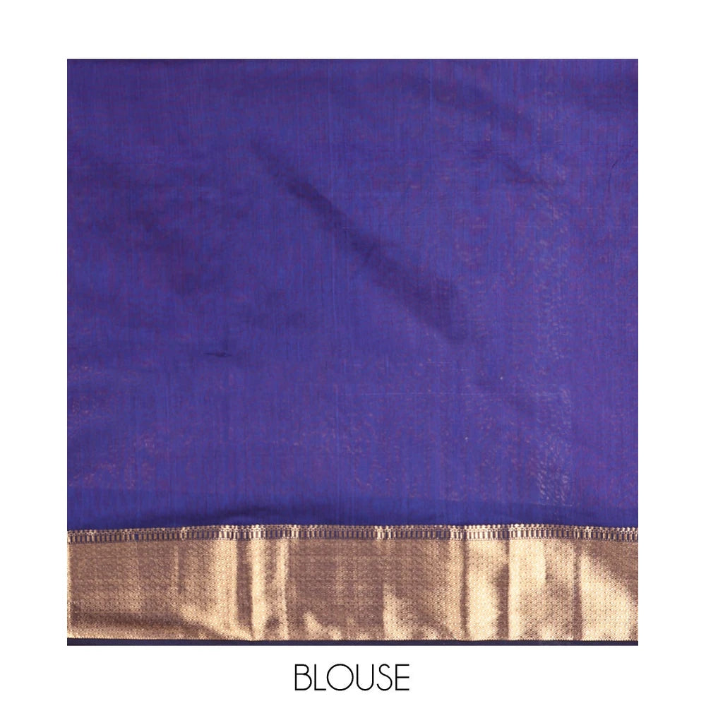 Pothys Red Maheshwari Cotton Saree, Subtly Woven with Thread Buttas, Complemented by a Contrast Traditional Zari Border, Chevron Striped Pallu, and a Contrast Blouse