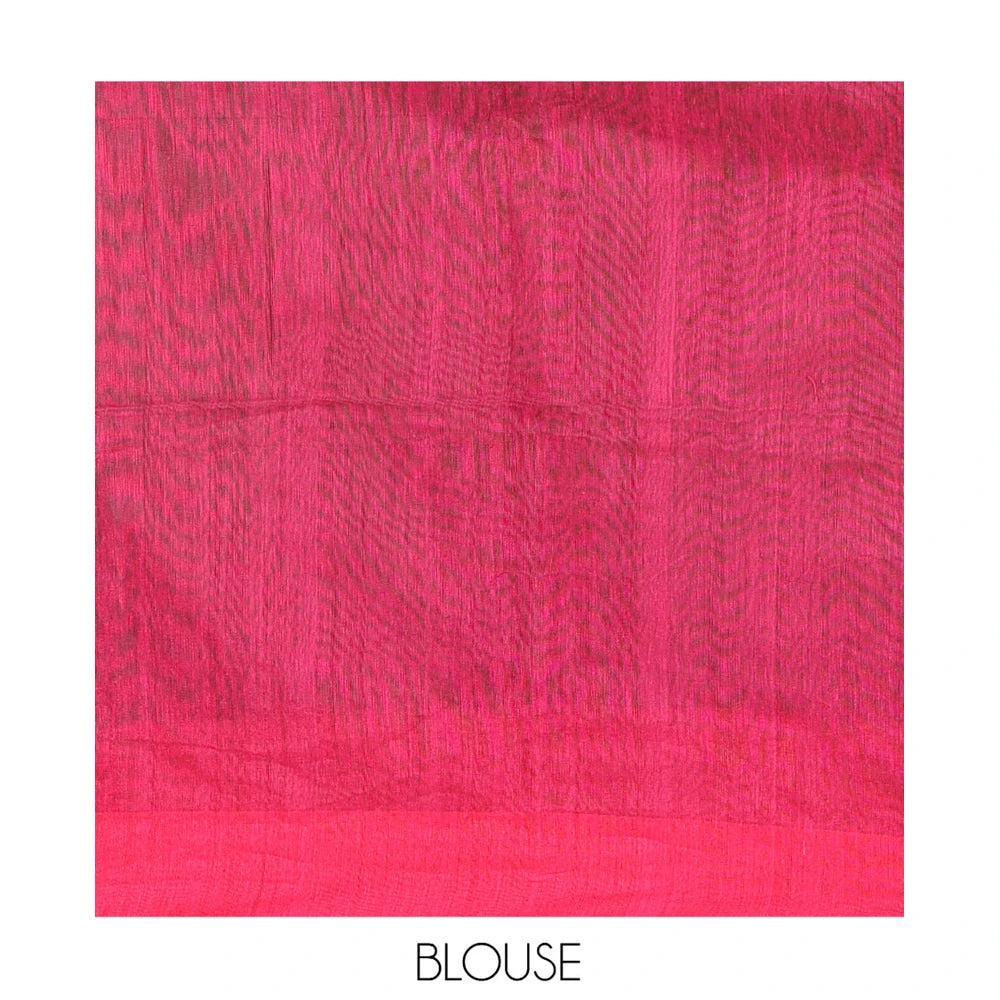 Pothys Olive Green-Pink Khadi Cotton Saree, Subtly Woven with Buttas, Contrast Sequins Striped Blouse, Contrast Blouse