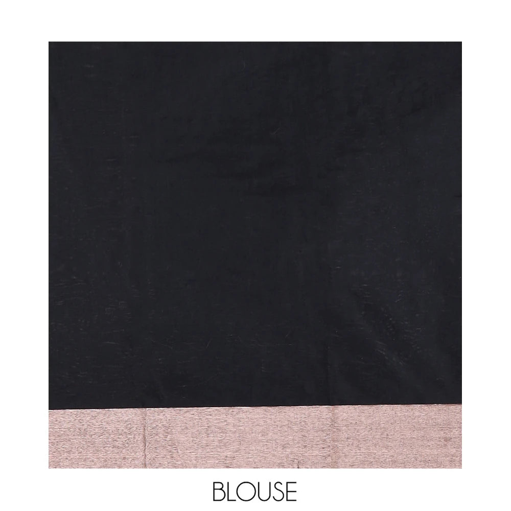 Pothys Black Chanderi Cotton Saree Features Elephant Buttas and Mirror Work, an Elephant Border, Matching Blouse