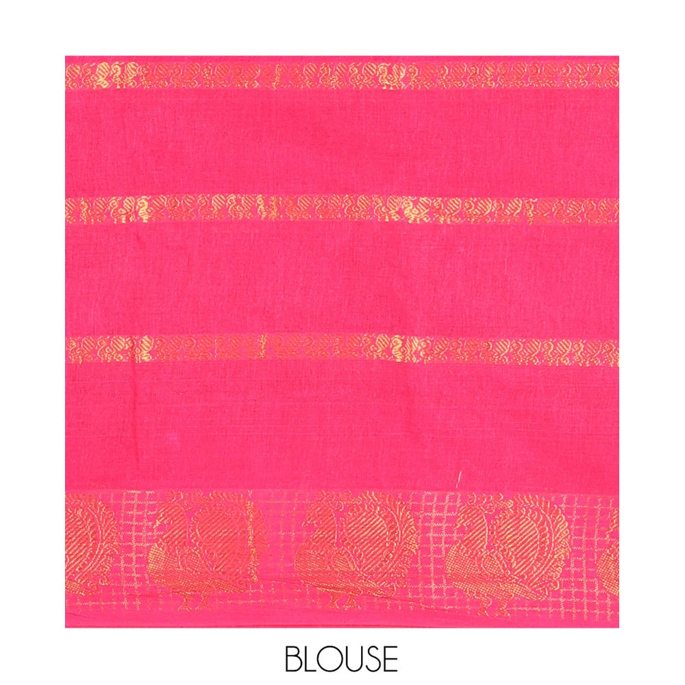 Pothys Maroon Peacock Buttas Sungudi Cotton Saree, Contrast Checked Peacock Border, Contrast Blouse
