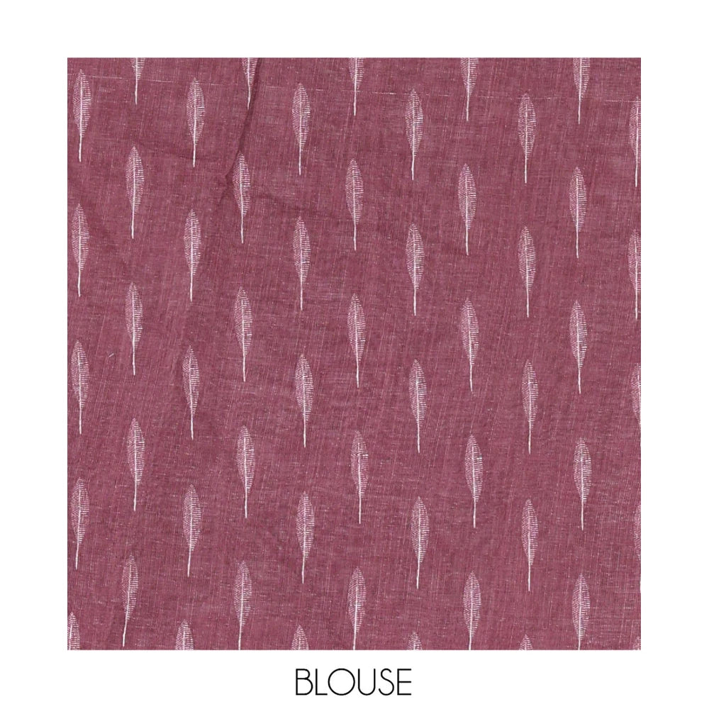 Pothys Wine Linen Cotton Saree Features Tree Print, a Zari Piping Border, and a Matching Blouse