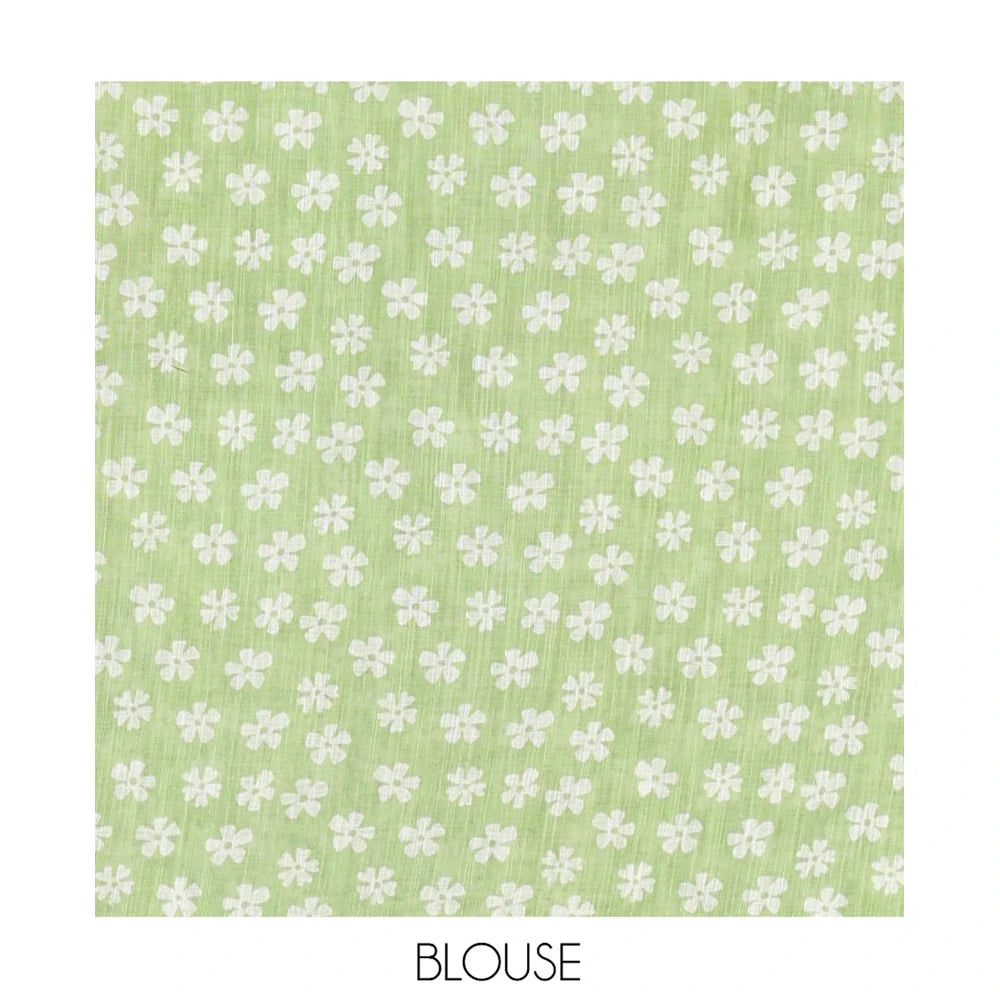Pothys Green Linen Cotton Saree Features Half-And-Half-Style Flower Motifs Print, a Piping Border, and a Matching Blouse