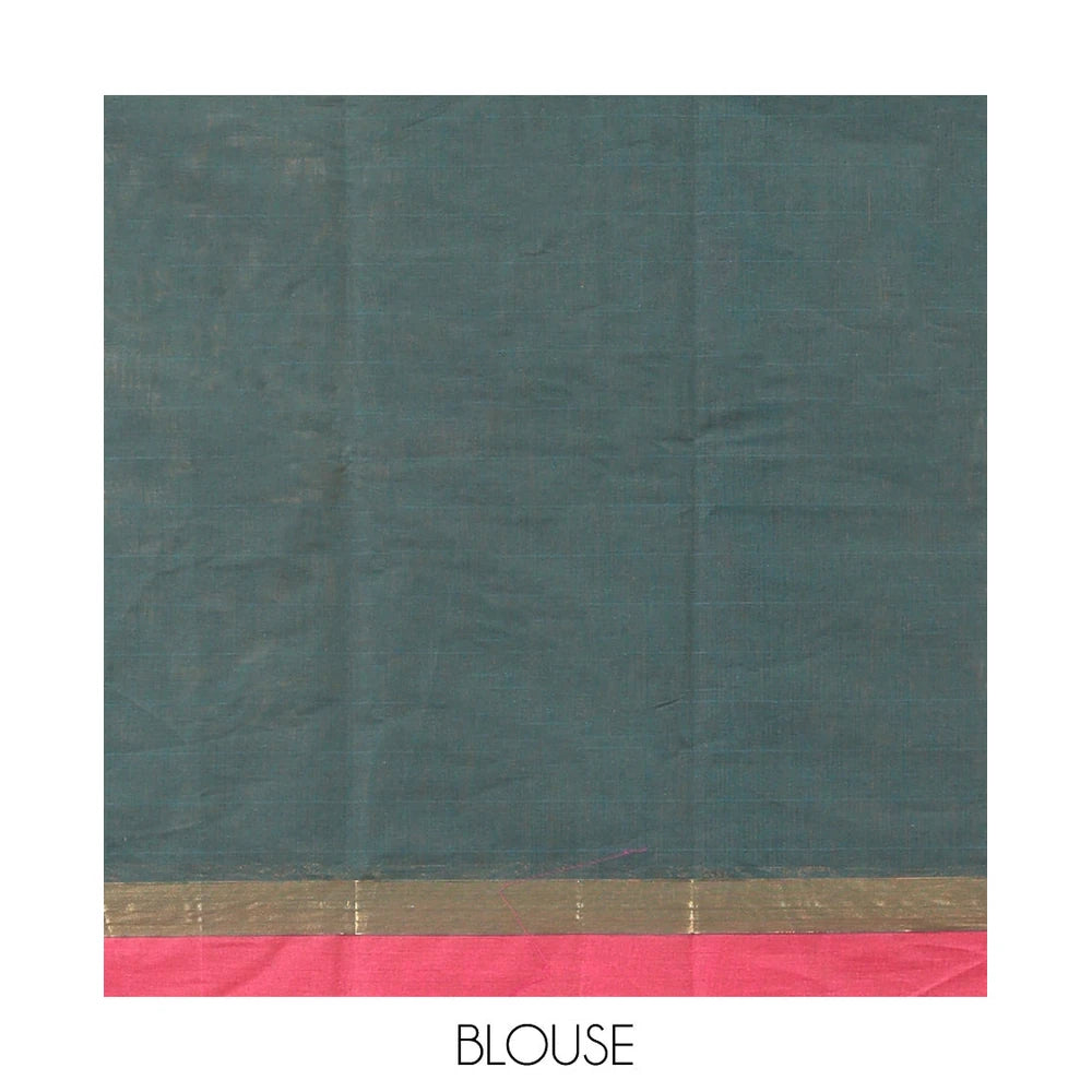 Pothys Green Kanchi Cotton Saree, Woven with Thread Buttas, a Contrast Border, Floral Design Pallu, and a Matching Blouse