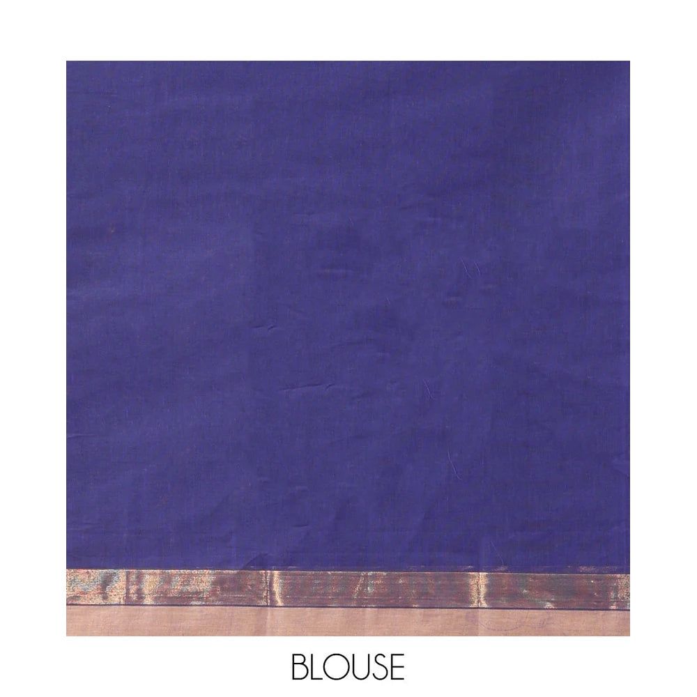 Pothys Ink Blue Kanchi Cotton Saree, Woven with Thread Buttas, a Contrast Border, Pallu of Intricate Design, and a Matching Blouse