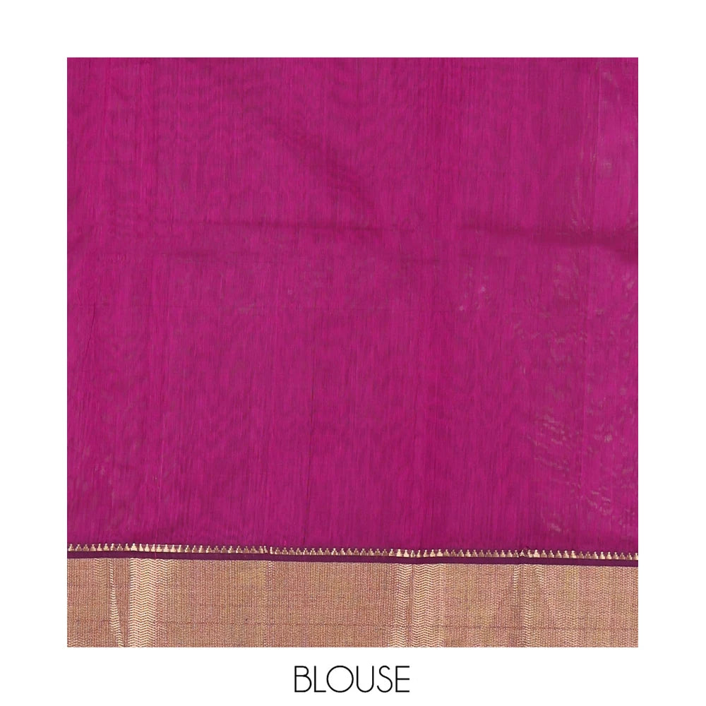 Pothys Magenta Maheshwari Cotton Saree, Graced with Buttas, Highlighted by a Semi-Contrast Traditional Zari Border, Pallu of Paisleys, and a Matching Blouse