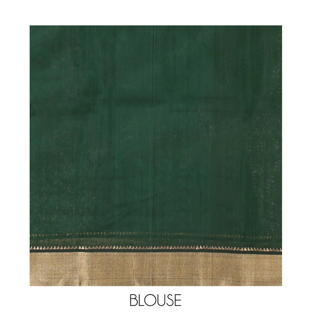 Pothys Green Maheshwari Cotton Saree, Elevated with Buttas, Highlighted by a Traditional Zari Border, Pallu of Paisleys, and a Matching Blouse